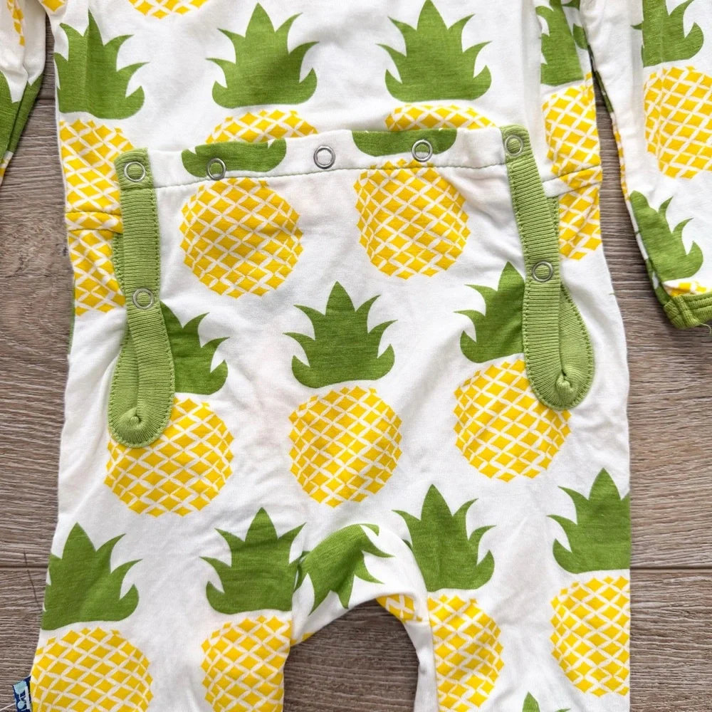 Kickee Pants Pineapple Coverall Sz 6-9 Months Bamboo Long Sleeve Soft‎ NEW